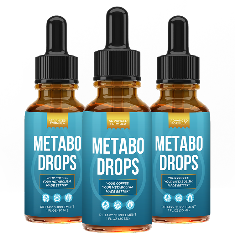 Metabo Drops bottle beside a steaming cup of coffee and coffee beans